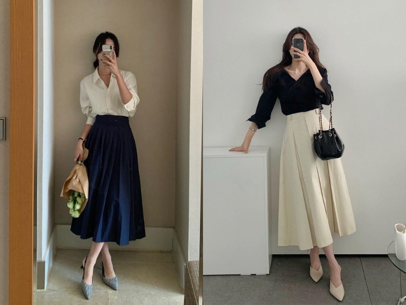 Váy chữ A khi đi cùng giày mũi nhọn