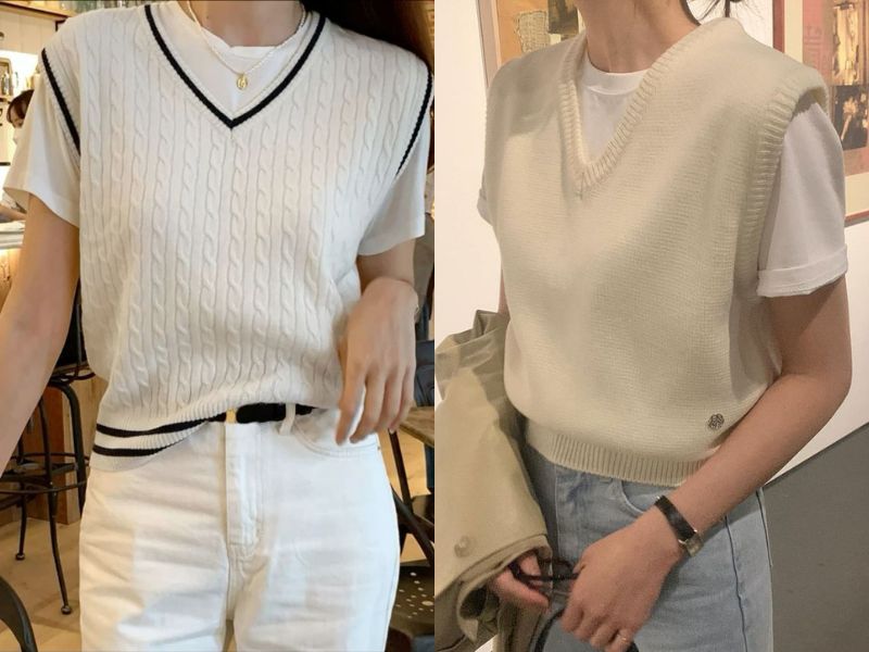 phối áo gile với áo thun tay ngắn