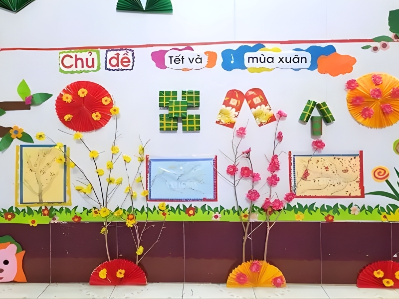 Trang trí góc học tập chủ đề Tết 