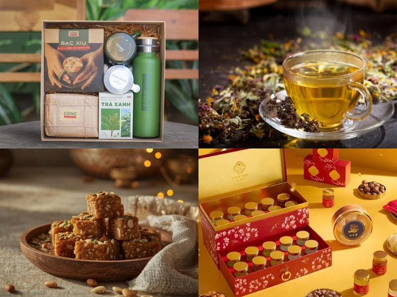 Trà thảo mộc, yến xào, hạt dinh dưỡng, set cà phê – cacao