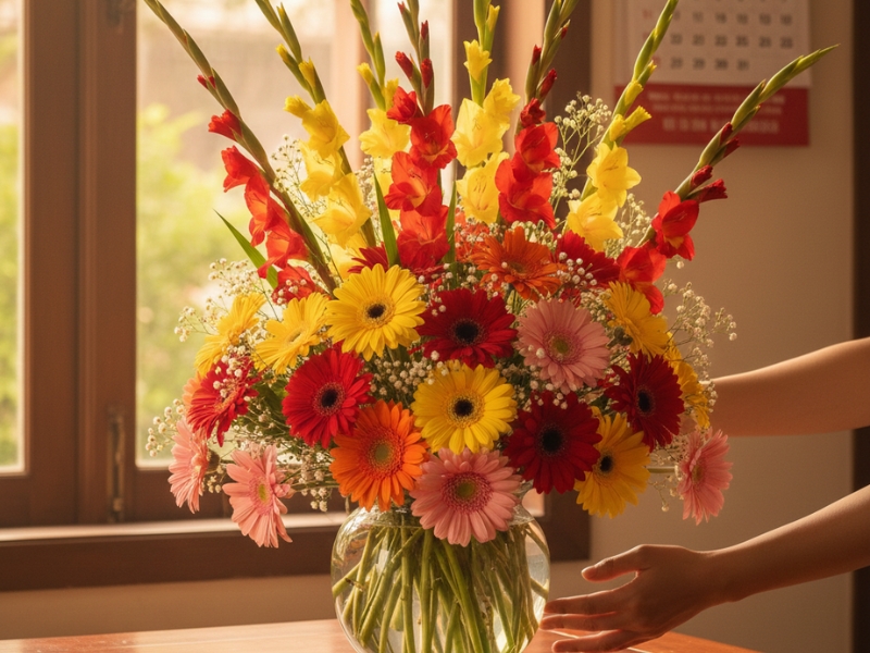 cắm hoa lay ơn bình cao