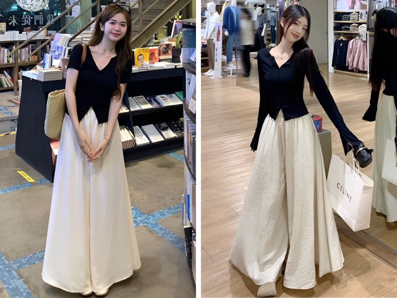 Phối áo thun và quần giả váy
