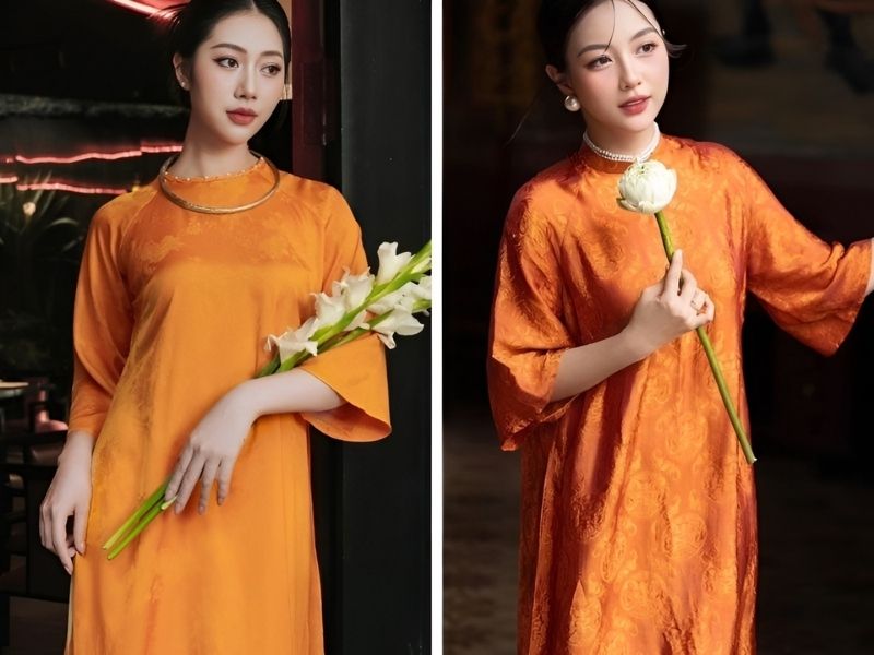 Phối áo dài cam cho nữ cho nữ 