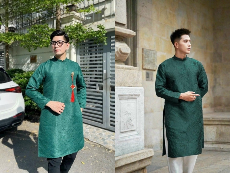 áo dài xanh lá đậm dành cho nam