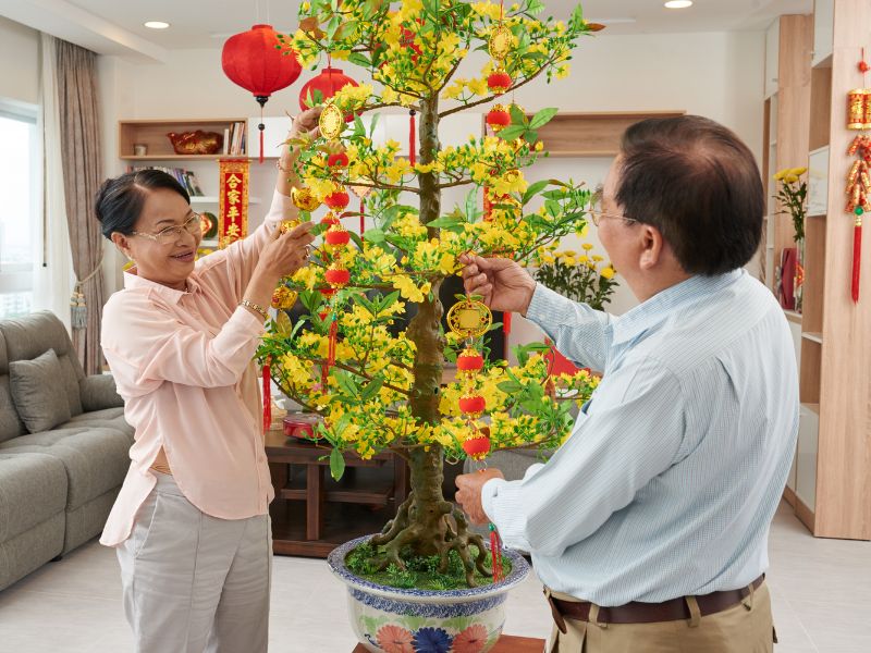 trang trí cây mai tết