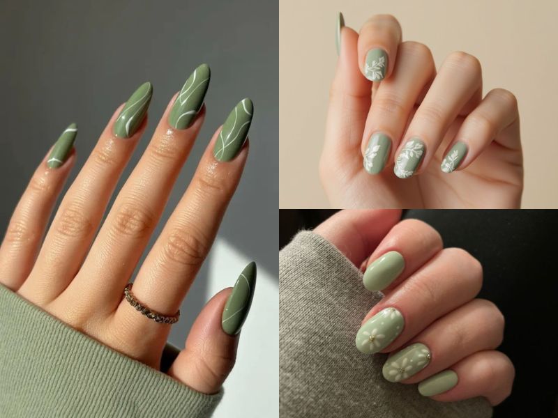 mẫu nail màu xanh lá hợp mệnh mộc 
