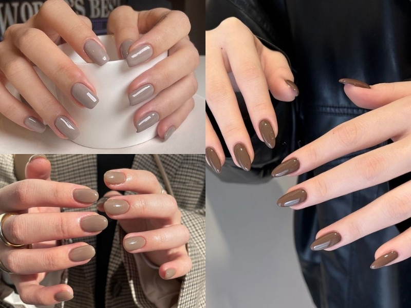 Nail nâu đất trơn tối giản