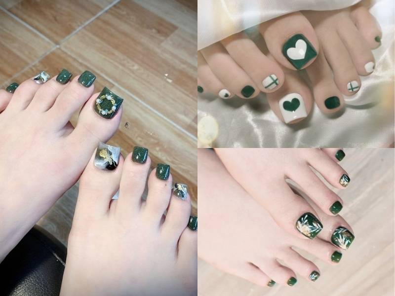 Mẫu nail chân Tết cho da ngăm