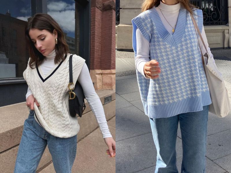 Layer nhẹ nhàng với áo gile len và áo dài tay 