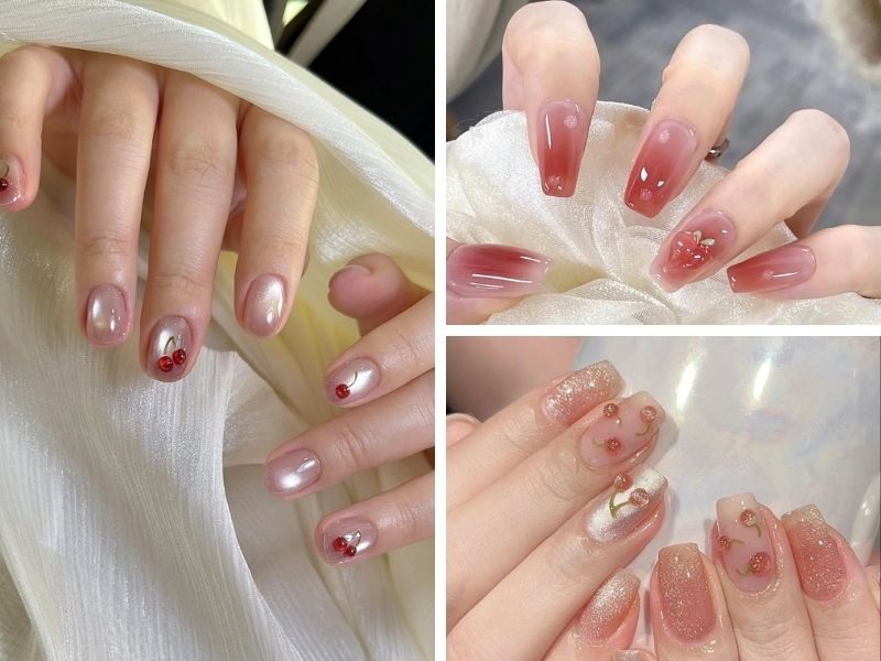 Mẫu sơn gel thạch mắt mèo họa tiết trái cây