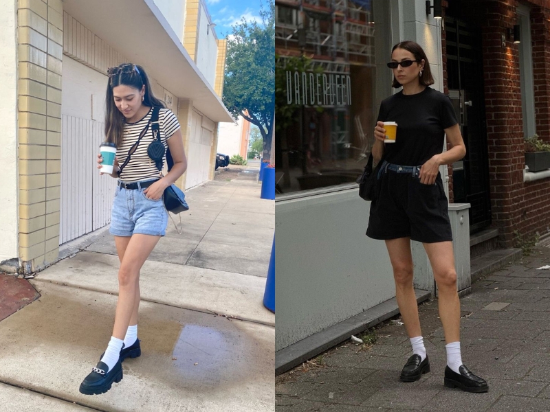 giày loafer nữ và quần short