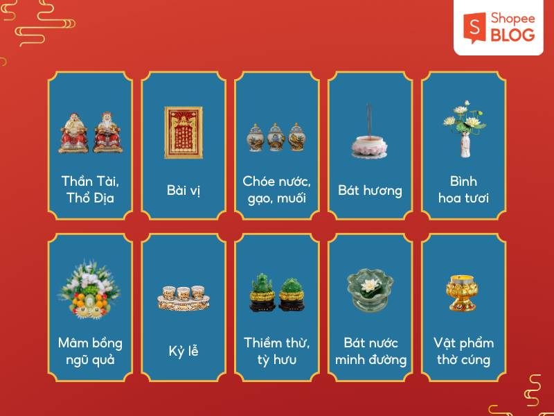 Vật phẩm trang trí bàn thờ ông Địa ngày Tết