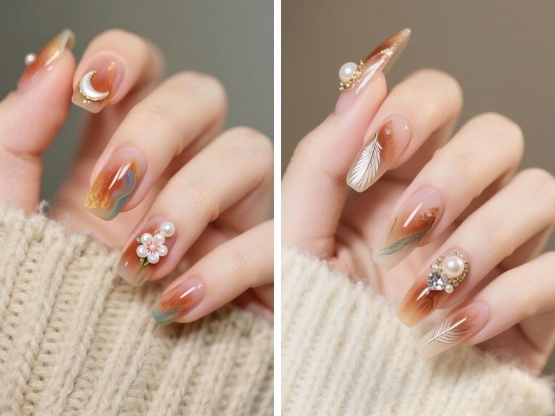 Mẫu sơn gel thạch mắt mèo tông cam đất