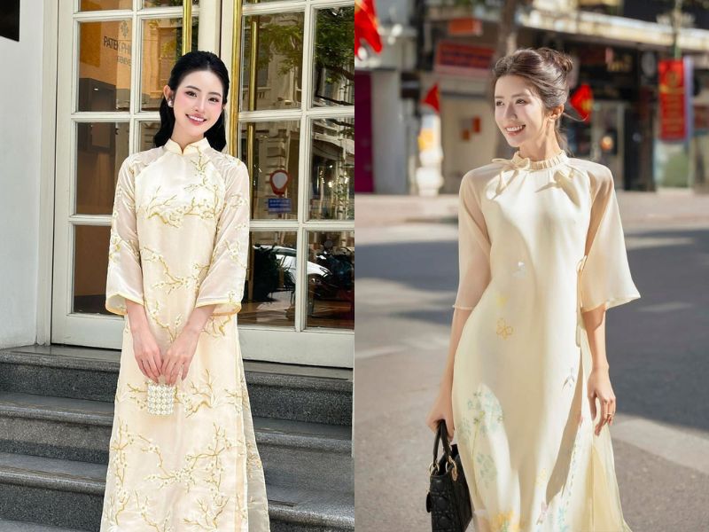 Áo dài vàng mix quần kem