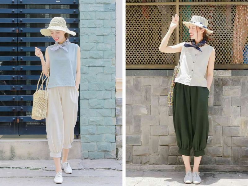 Phối áo sát nách và quần baggy
