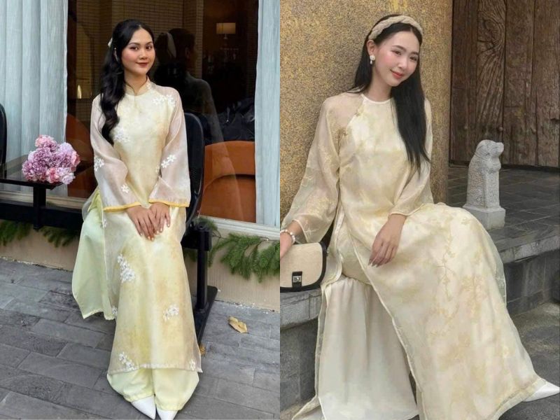 phối áo dài vàng với quần màu vàng