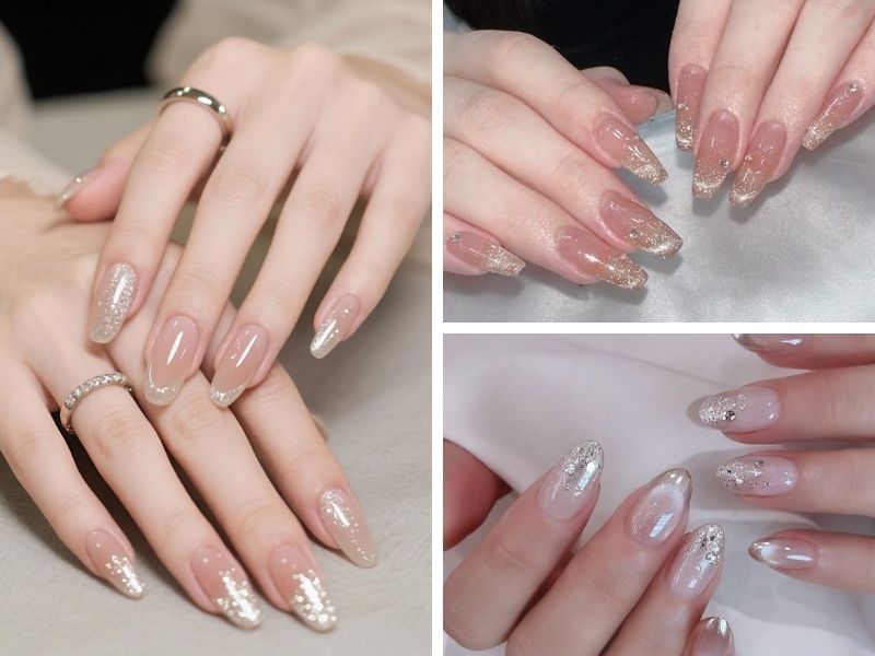 Mẫu nail sơn thạch mắt mèo kim tuyến