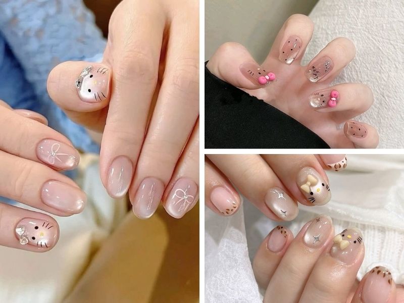Mẫu sơn gel thạch mắt mèo Hello Kitty