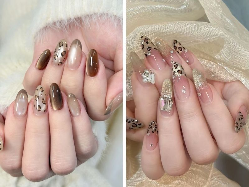 Mẫu sơn gel thạch mắt mèo họa tiết da báo