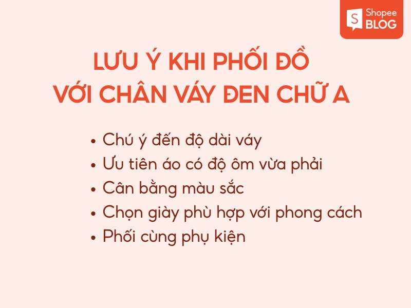 Lưu ý khi phối đồ với chân váy đen chữ A