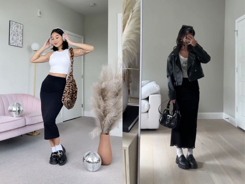 giày loafer nữ và chân váy