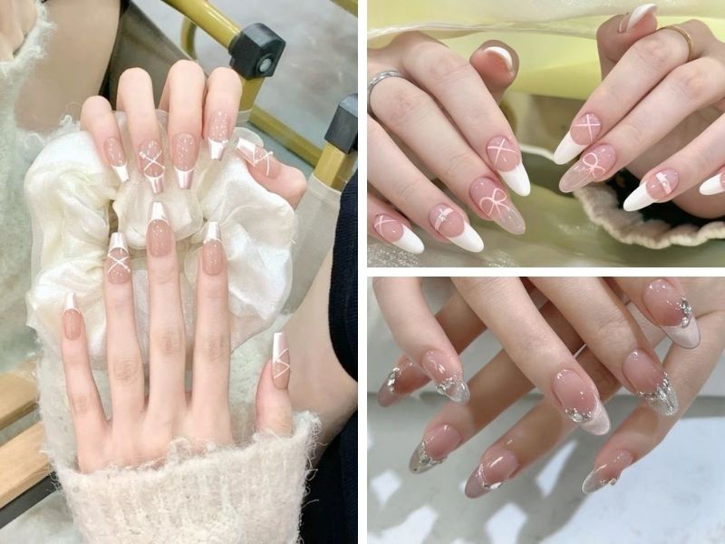 Mẫu sơn gel thạch mắt mèo sơn french đầu móng