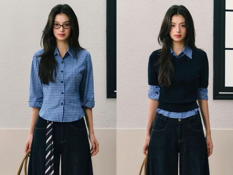 phối đồ nữ cute với quần ống rộng