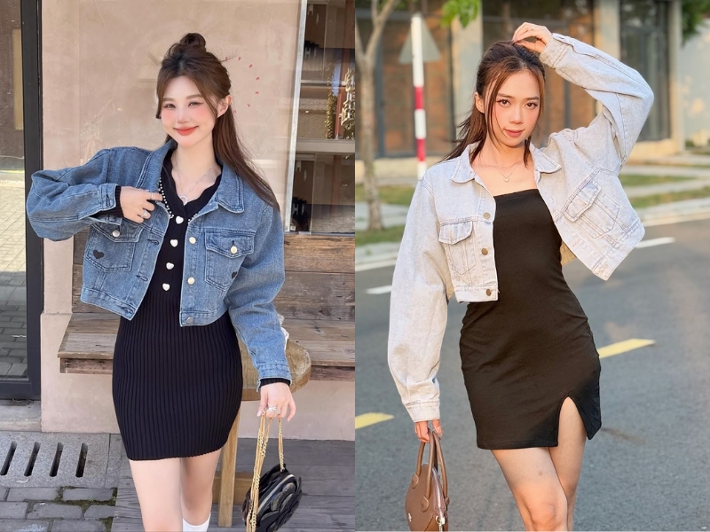 áo khoác jean nữ và đầm ngắn