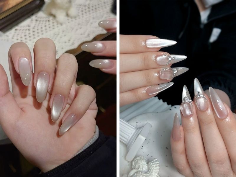 Mẫu sơn gel thạch mắt mèo tone bạc