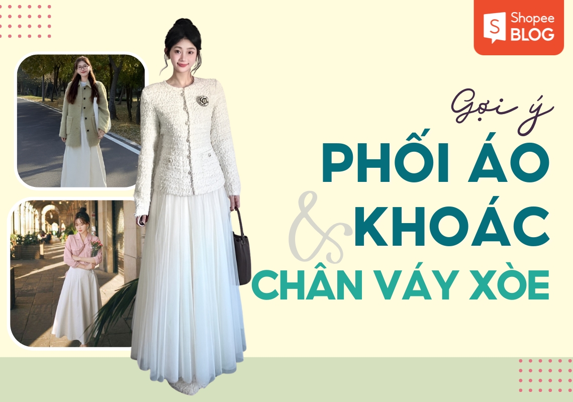 kết hợp áo khoác với váy xòe