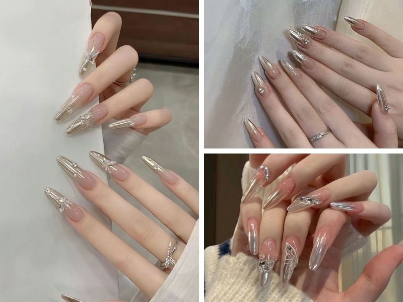 Mẫu nail thạch mắt mèo tráng gương
