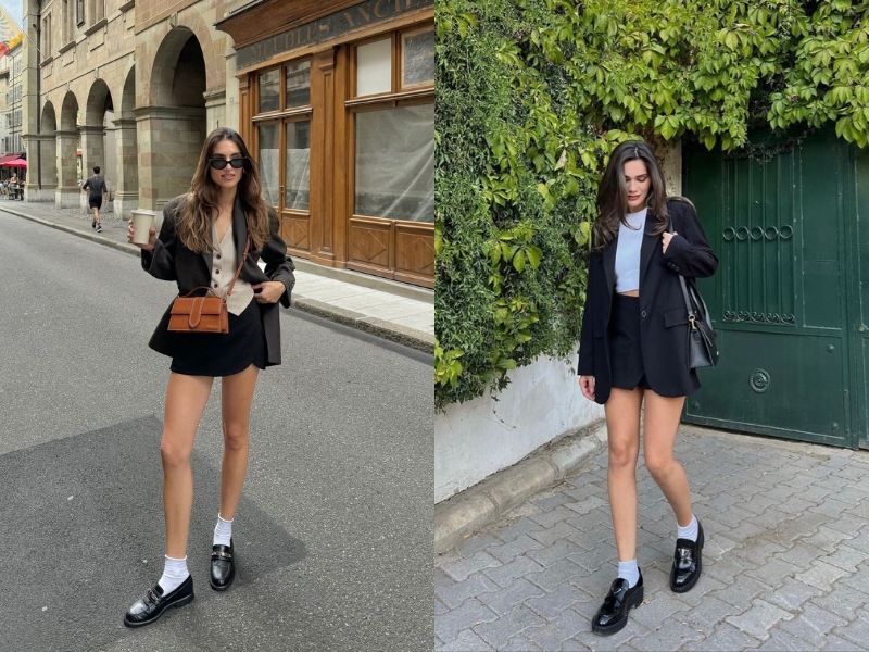 phối đồ với giày loafer nữ và blazer