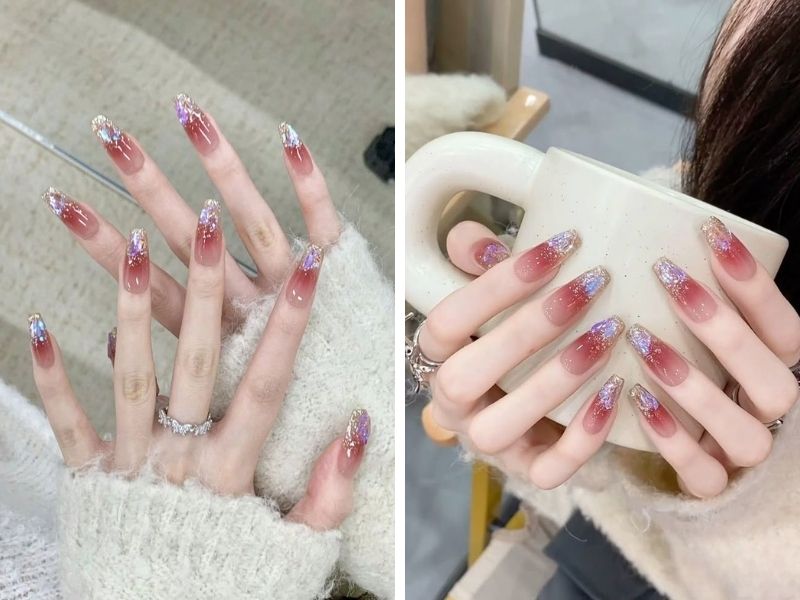 Mẫu nail sơn thạch mắt mèo khảm xà cừ