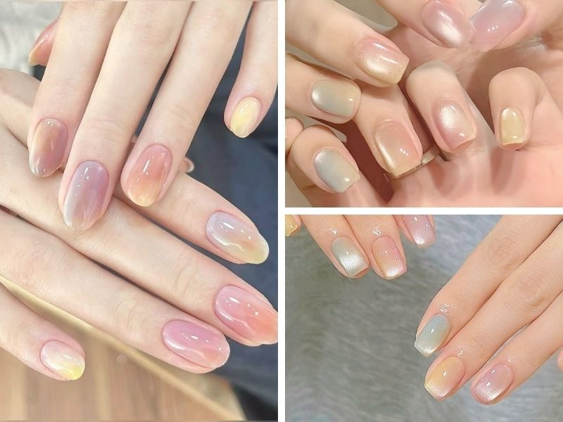 Mẫu nail sơn thạch mắt mèo cầu vồng