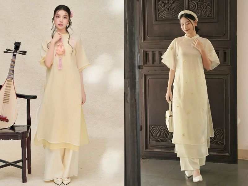 mix quần kem với áo dài be