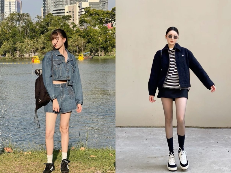 phối đồ với áo khoác jean nữ và quần short