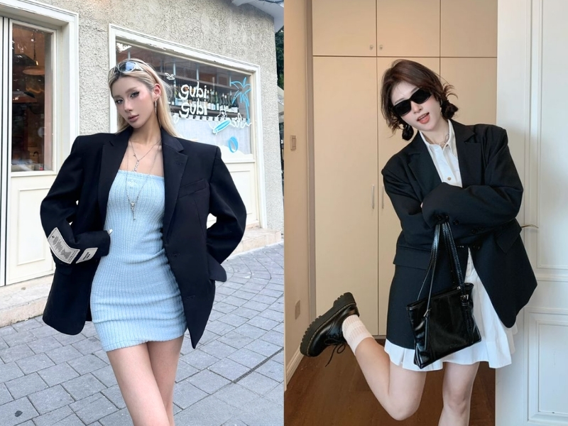 Phối đầm với áo khoác blazer 
