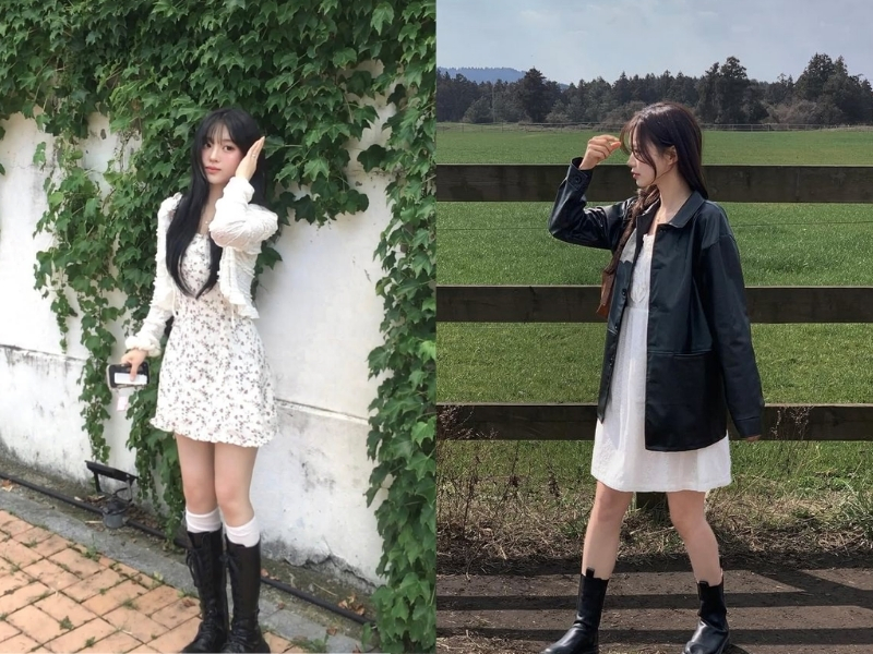 Áo khoác phối đầm dây cho outfit mùa hè