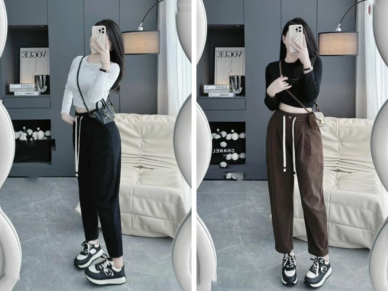 Phối áo croptop cùng với quần baggy