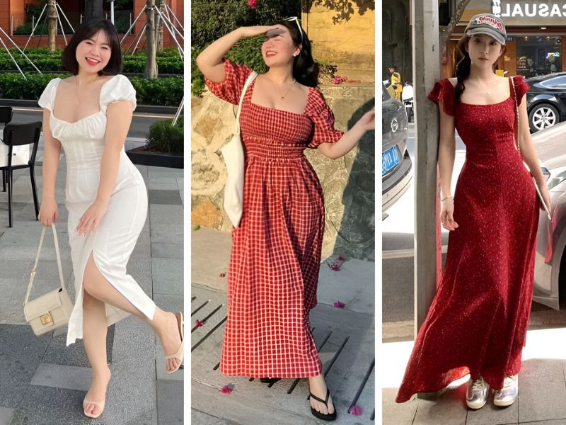 Váy cổ vuông dành cho người bắp tay to vai rộng
