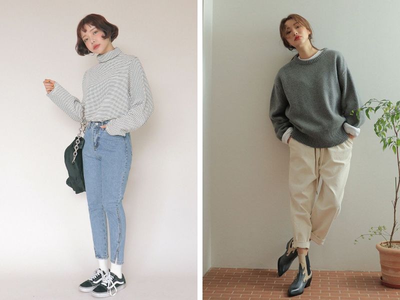 Phối áo tay dài với quần baggy 