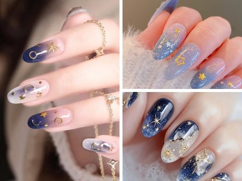 Mẫu nail sơn thạch mắt mèo galaxy
