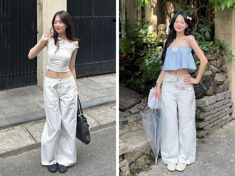 Cách phối đồ với giày búp bê và quần kaki