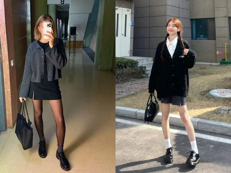 phối đồ với giày loafer nữ và cardigan