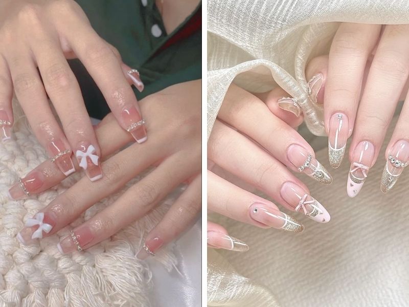 Mẫu sơn gel thạch mắt mèo đắp nơ nổi