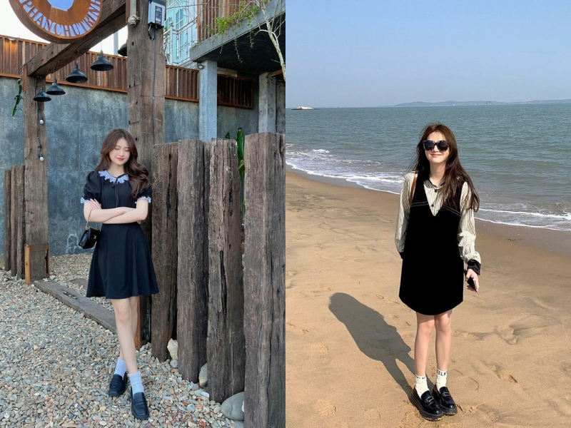  giày loafer phối đầm ngắn