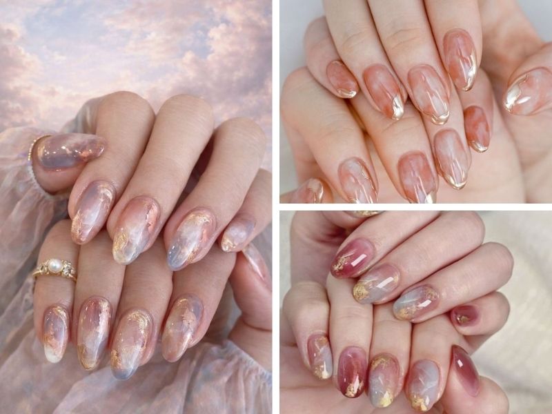 Mẫu nail thạch mắt mèo vân đá