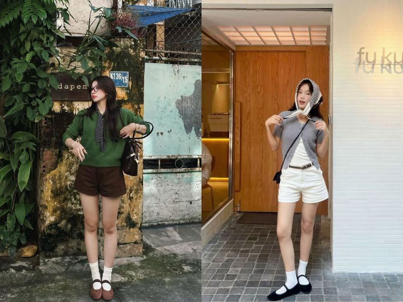 phối đồ cute với quần short kết hợp áo thun