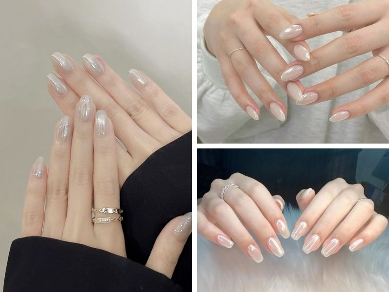 Mẫu sơn gel thạch mắt mèo tone trắng