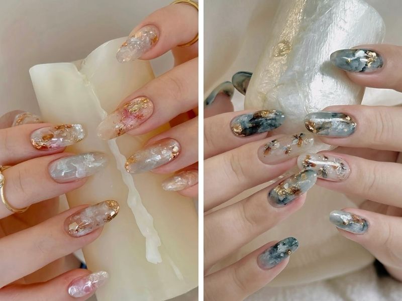 Mẫu nail sơn thạch mắt mèo vân đá